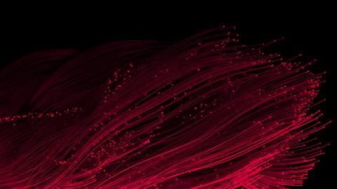 Dark red background with brighter red fiber optic light wires