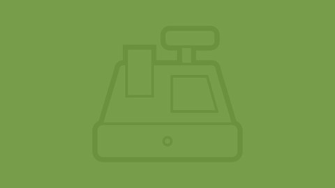 Green background with cash register icon