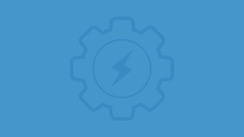 Light blue background with lightning gear icon