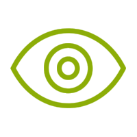Green outline of eyelid, eyeball, and iris